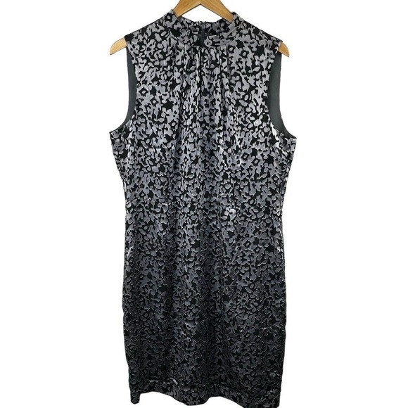 Brooks Brothers Gray Black Sleeveless Burnout Shift Dress 16 Mock Neck - Picture 1 of 16